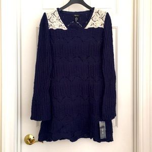 Style & Co. Tunic style Sweater Top Medium Blue White Lace Dress New